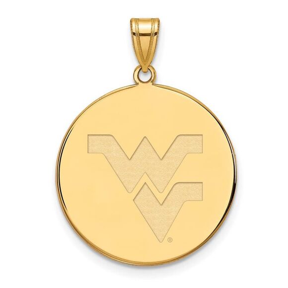 14k Yellow Gold West Virginia U. XL Logo Disc Pendant